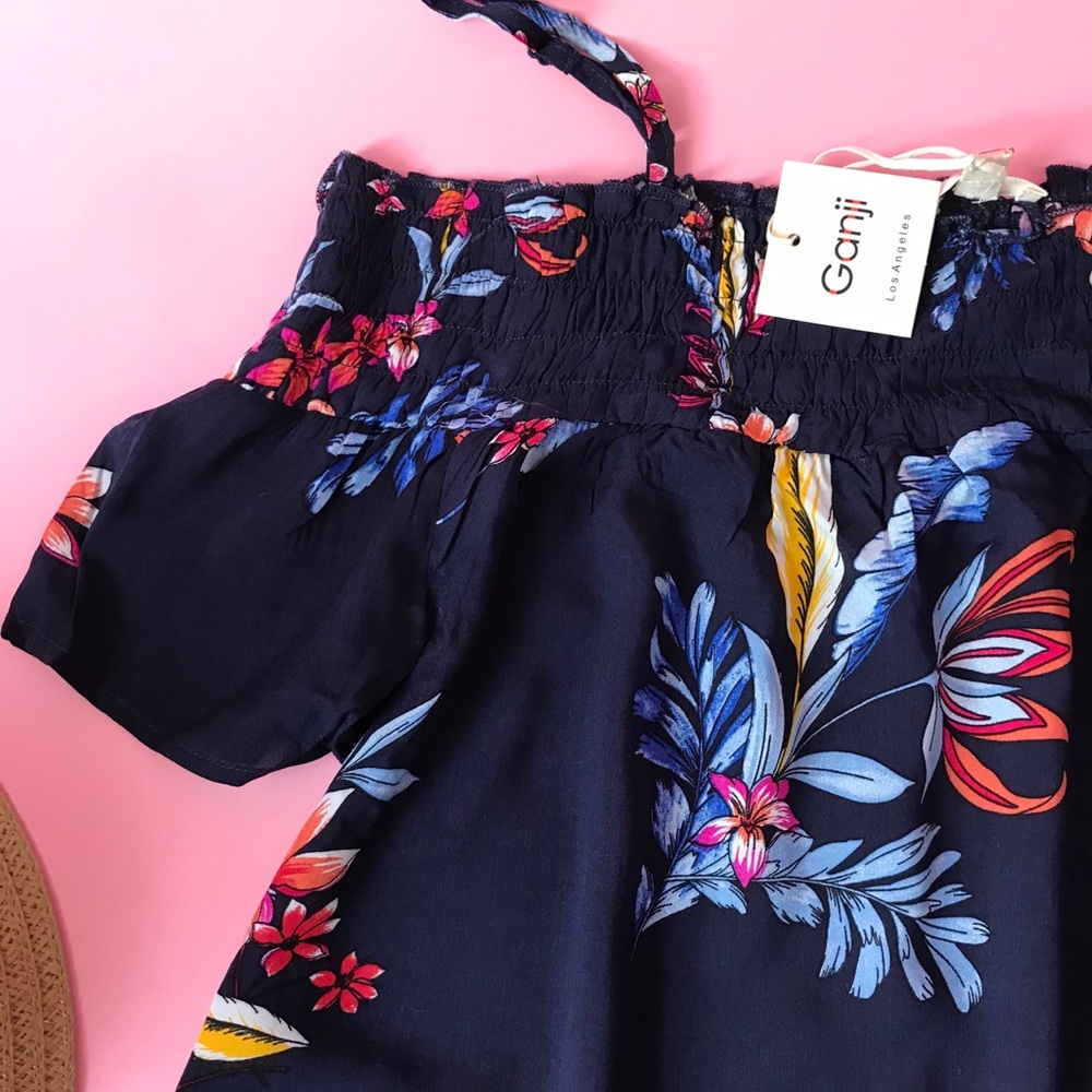 🔥G A N J I || Floral Off Shoulder Navy dress - Picture 3 of 5